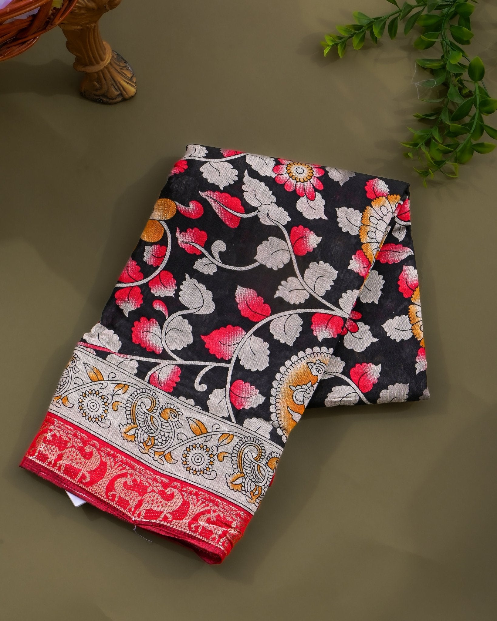 Chanderi Black Printed Saree - Shop Vastram