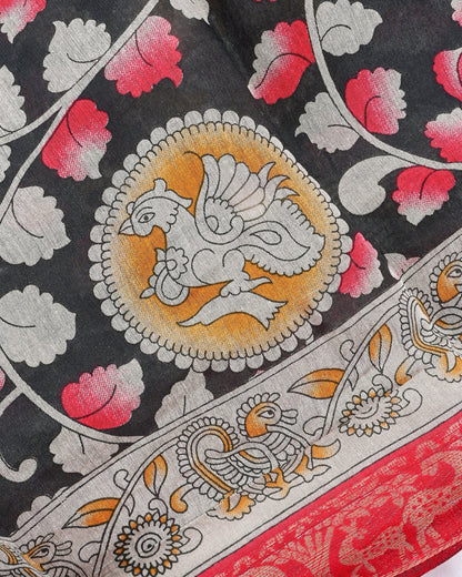 Chanderi Black Printed Saree - Shop Vastram