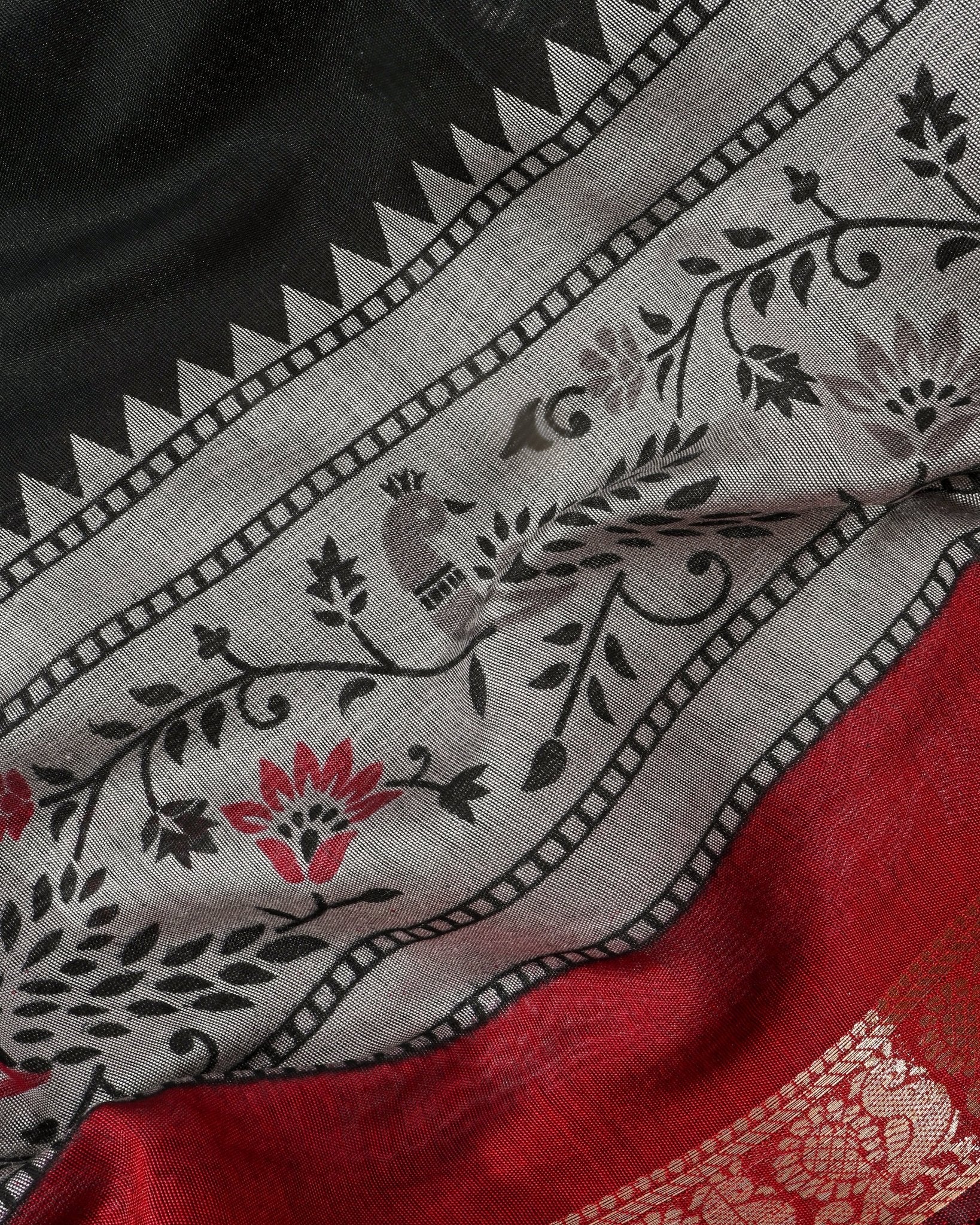 Chanderi Black Printed Saree - Shop Vastram
