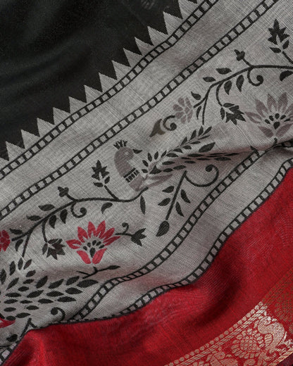 Chanderi Black Printed Saree - Shop Vastram