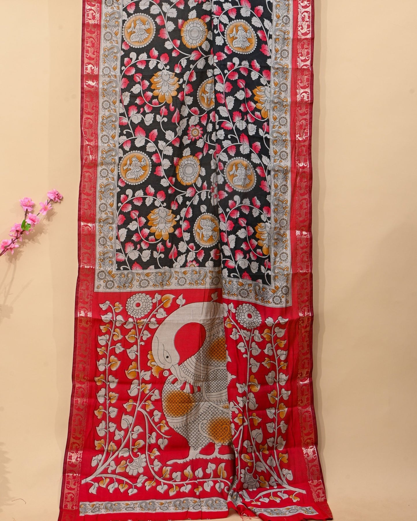 Chanderi Black Printed Saree - Shop Vastram