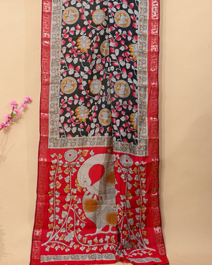 Chanderi Black Printed Saree - Shop Vastram