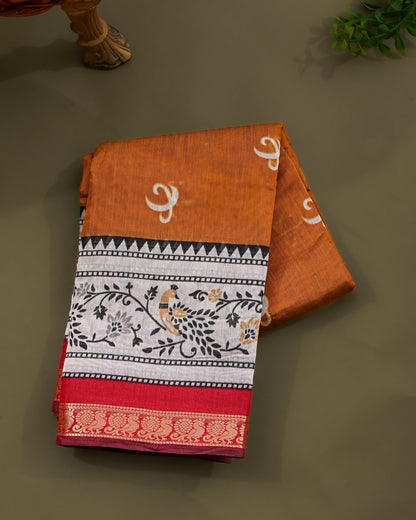 Chanderi Earthy Printed Saree - Shop Vastram
