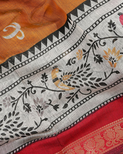 Chanderi Earthy Printed Saree - Shop Vastram
