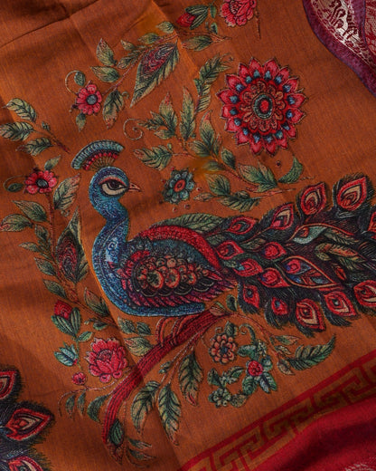 Chanderi Earthy Printed Saree - Shop Vastram