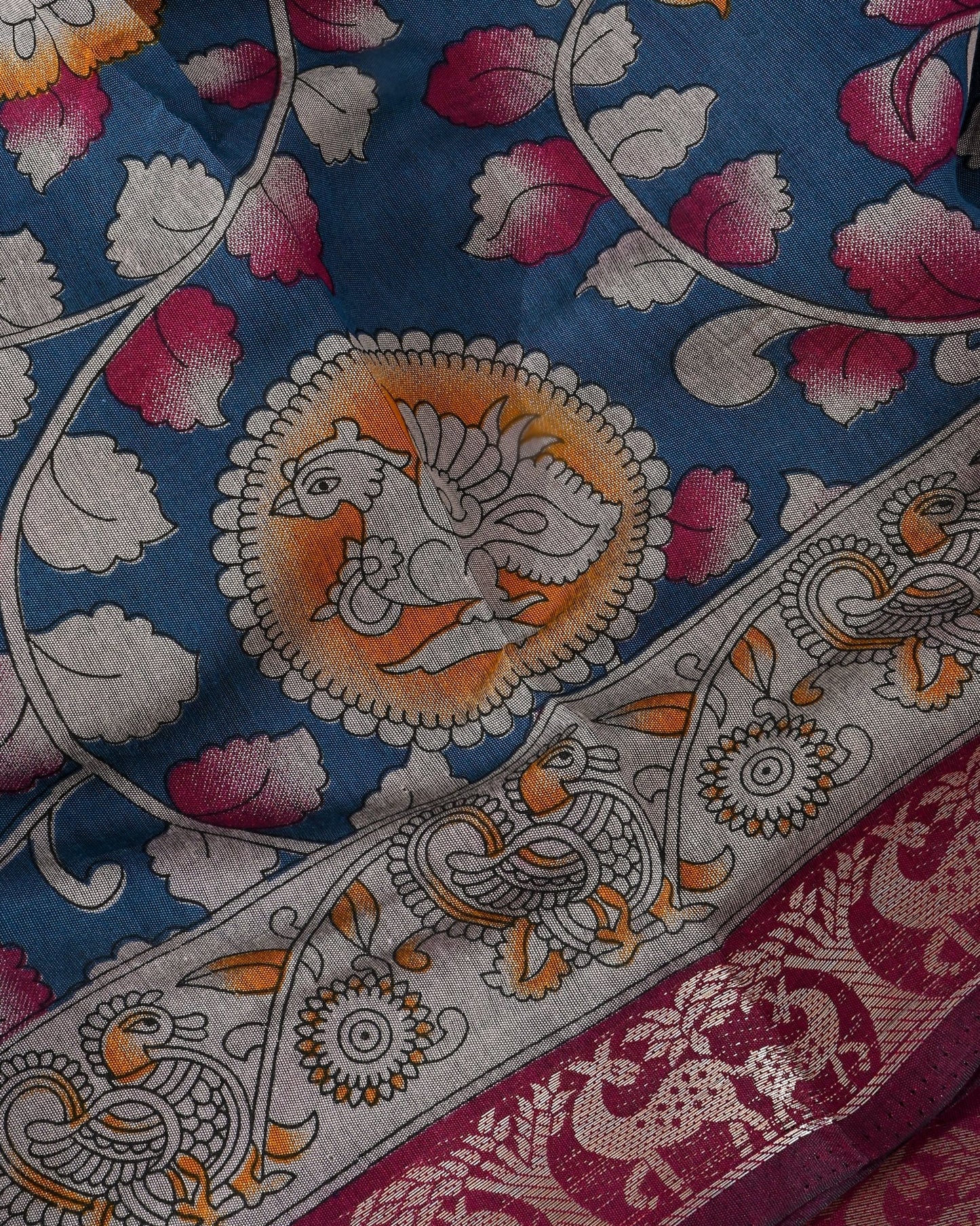 Chanderi Ferozi Printed Saree - Shop Vastram