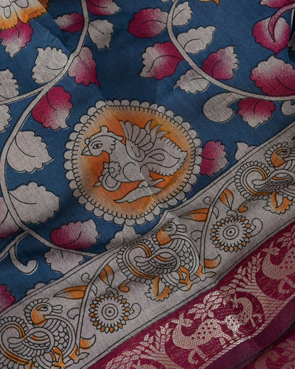 Chanderi Ferozi Printed Saree - Shop Vastram