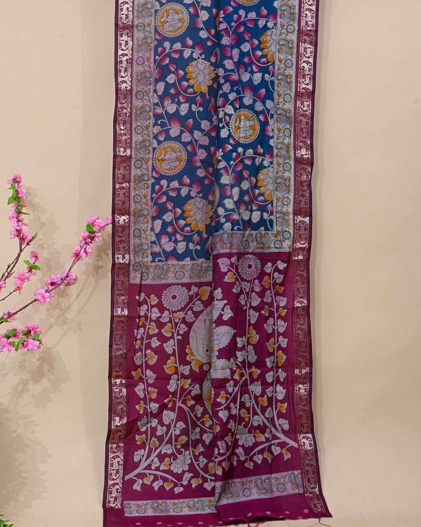 Chanderi Ferozi Printed Saree - Shop Vastram