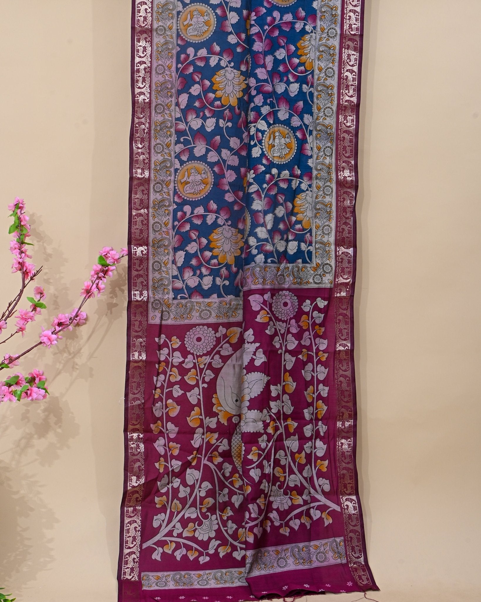 Chanderi Ferozi Printed Saree - Shop Vastram