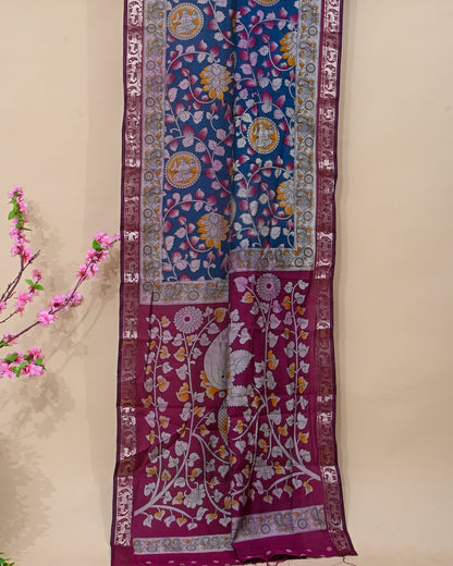 Chanderi Ferozi Printed Saree - Shop Vastram