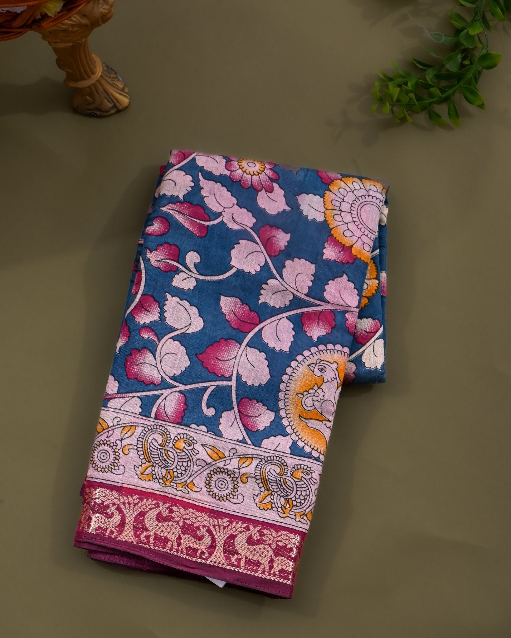 Chanderi Ferozi Printed Saree - Shop Vastram
