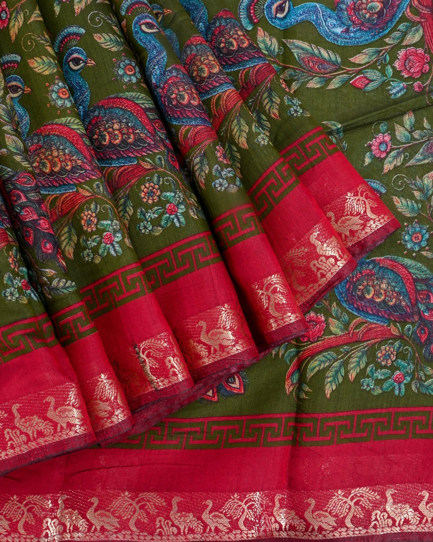 Chanderi Green Printed Saree - Shop Vastram