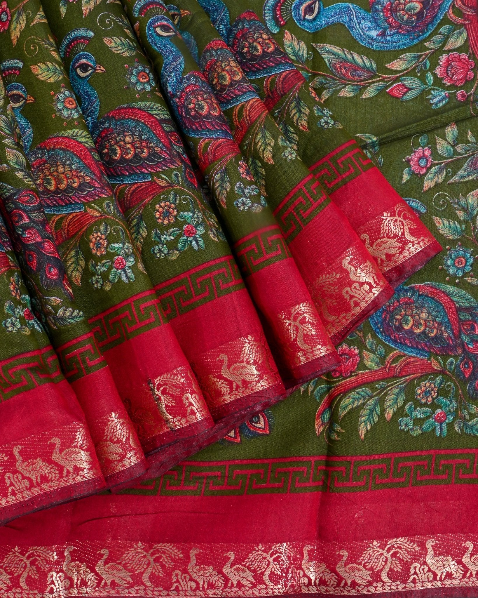 Chanderi Green Printed Saree - Shop Vastram