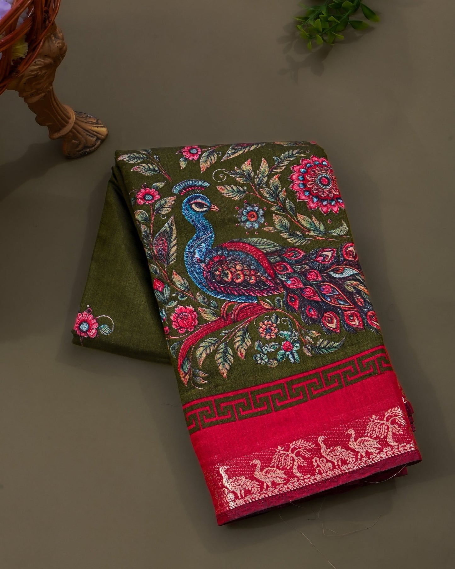 Chanderi Green Printed Saree - Shop Vastram