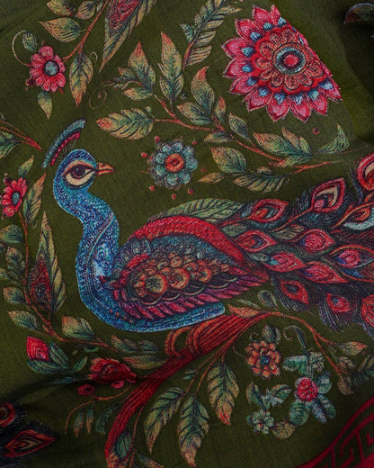 Chanderi Green Printed Saree - Shop Vastram