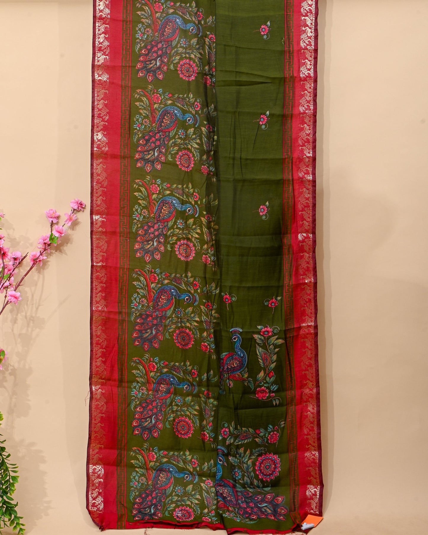 Chanderi Green Printed Saree - Shop Vastram