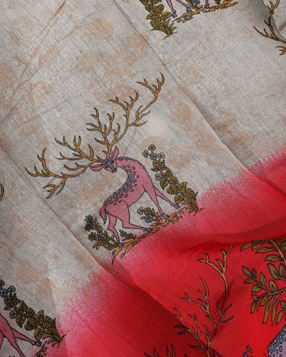 Chanderi Grey Printed Saree - Shop Vastram
