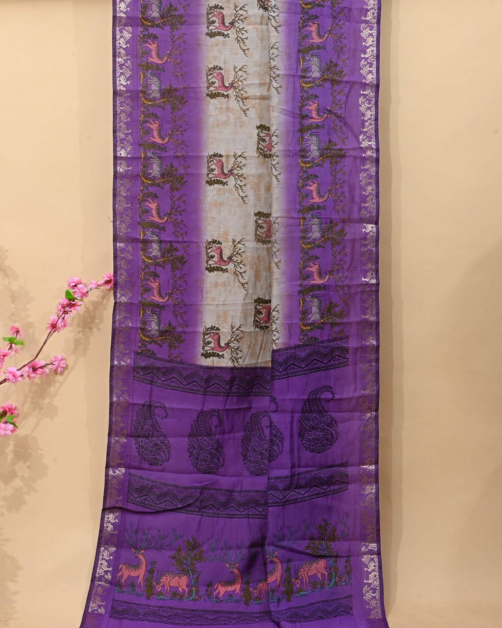 Chanderi Grey Printed Saree - Shop Vastram