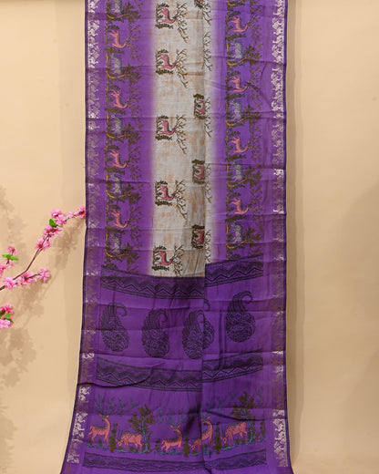 Chanderi Grey Printed Saree - Shop Vastram