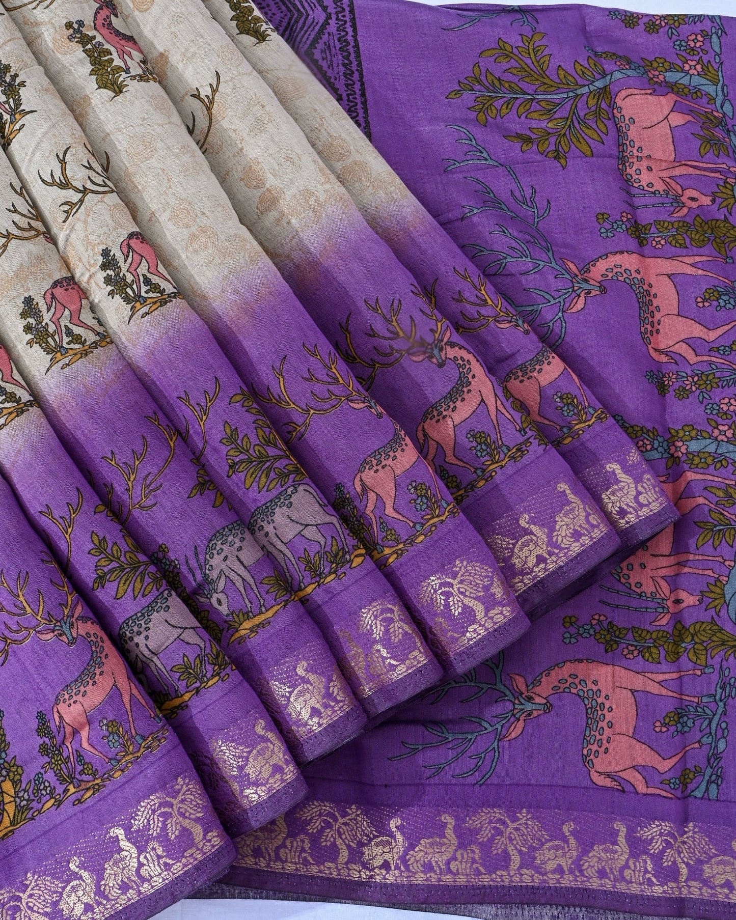Chanderi Grey Printed Saree - Shop Vastram