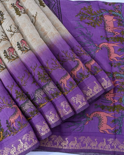 Chanderi Grey Printed Saree - Shop Vastram