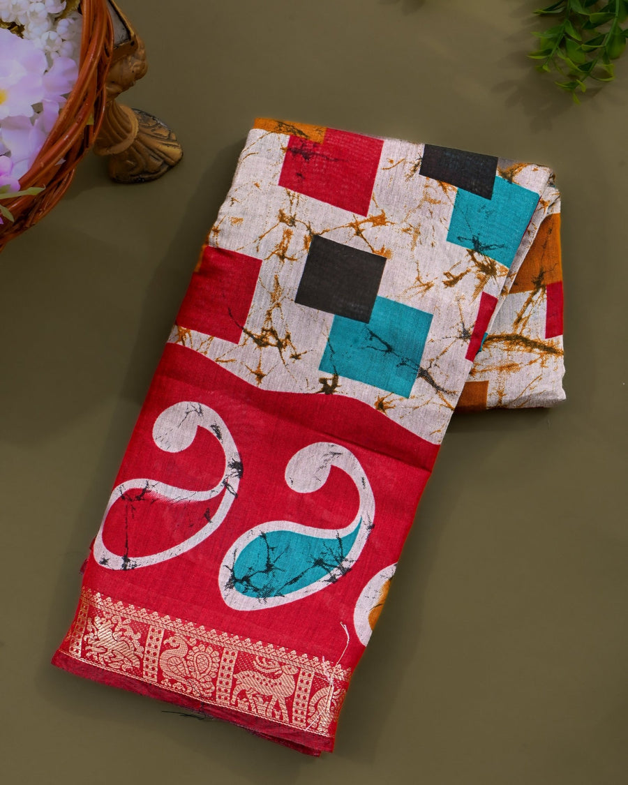 Chanderi Grey Printed Saree - Shop Vastram