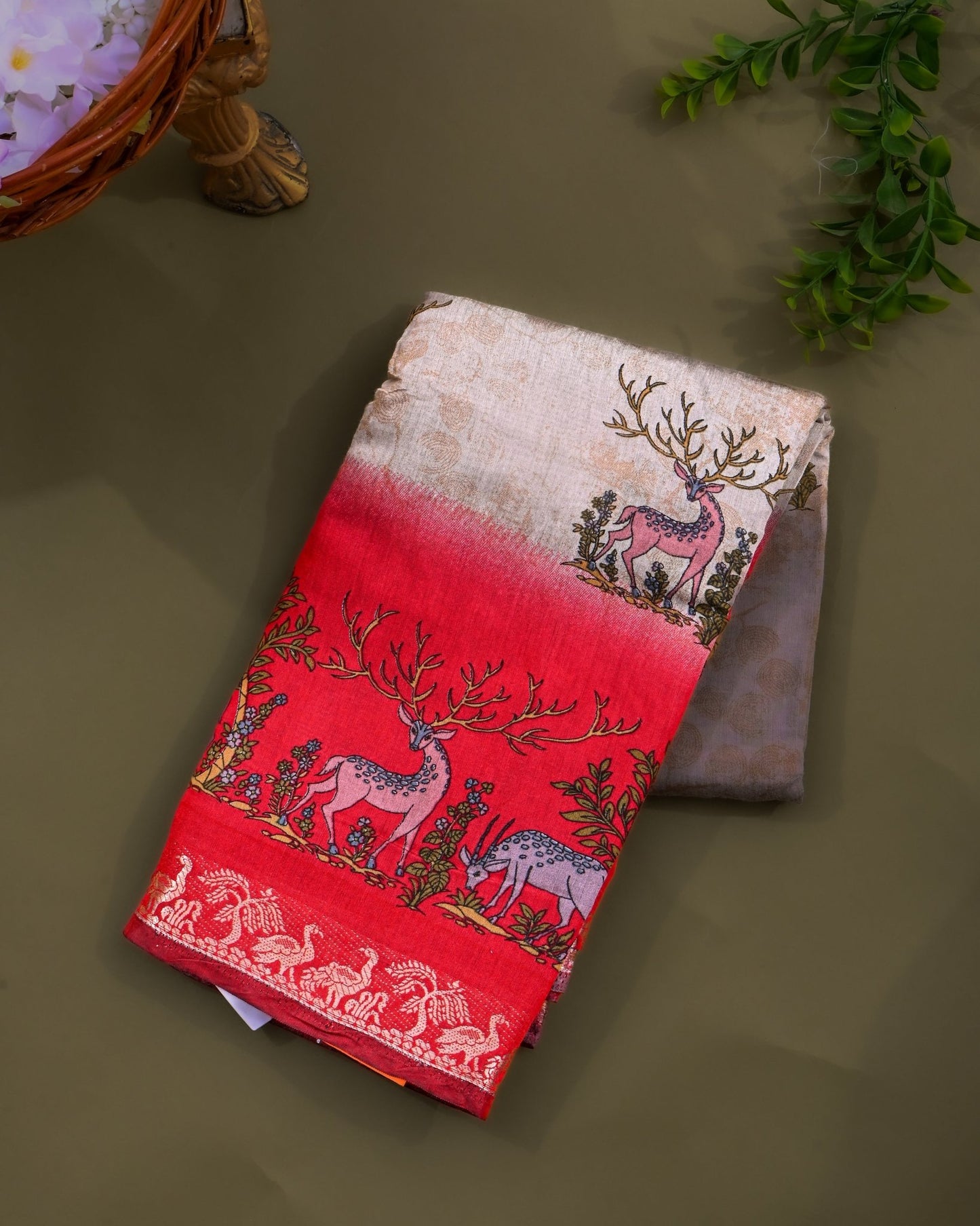 Chanderi Grey Printed Saree - Shop Vastram