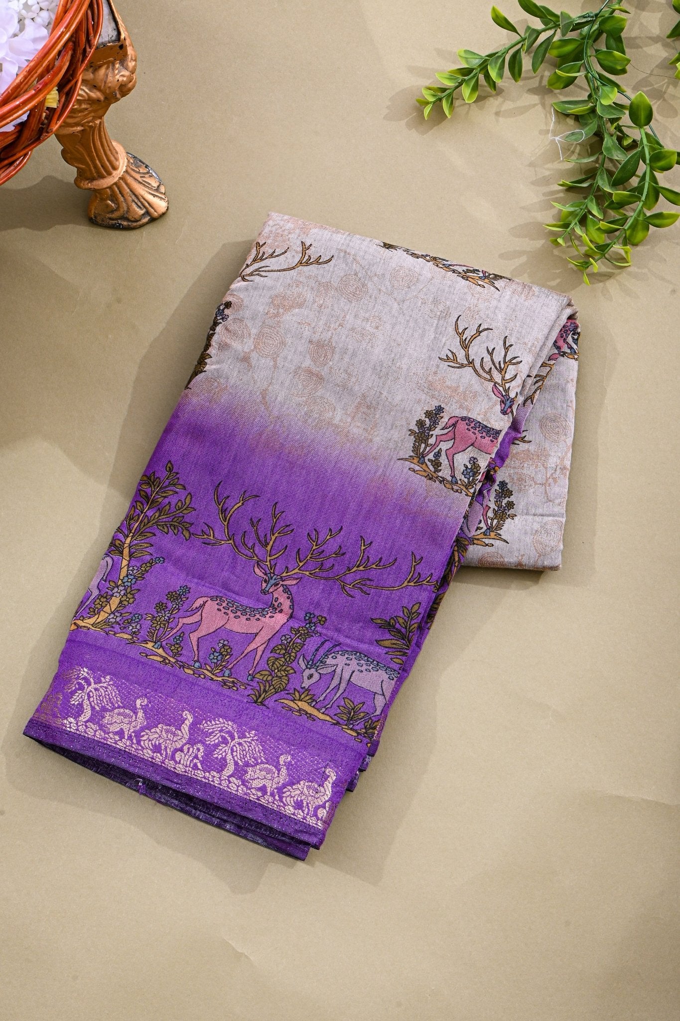 Chanderi Grey Printed Saree - Shop Vastram