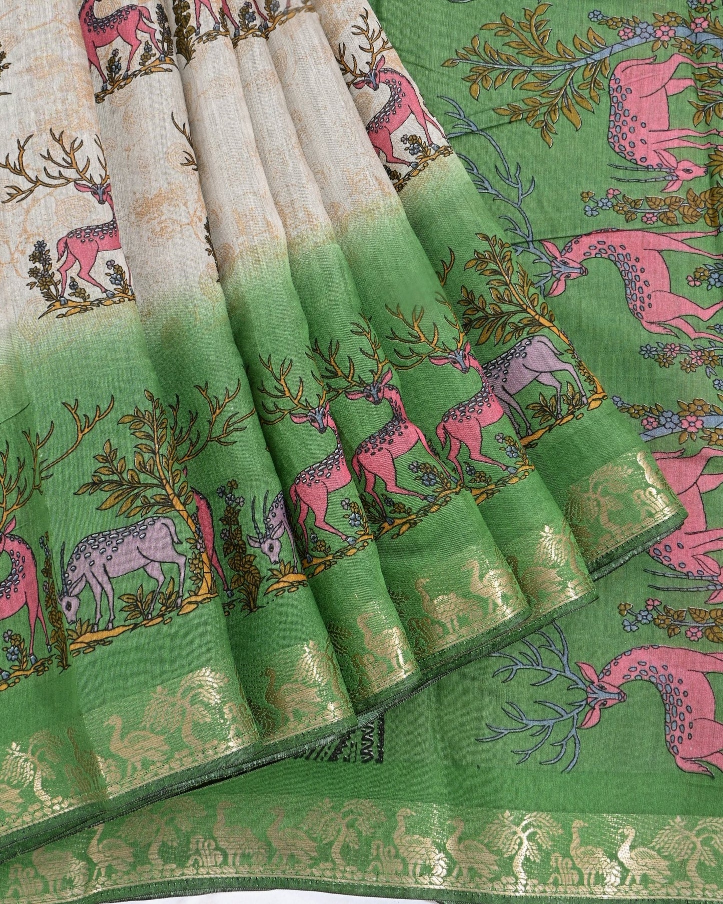 Chanderi Grey Printed Saree - Shop Vastram