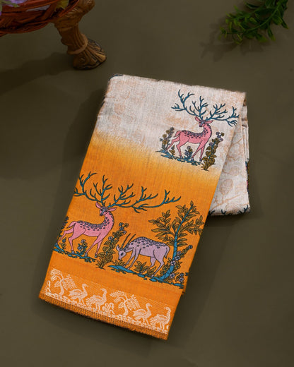 Chanderi Grey Printed Saree - Shop Vastram