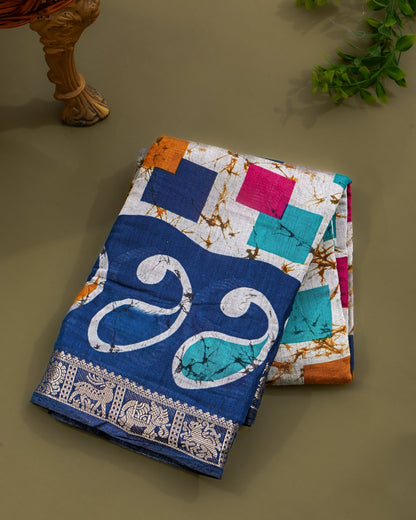 Chanderi Grey Printed Saree - Shop Vastram