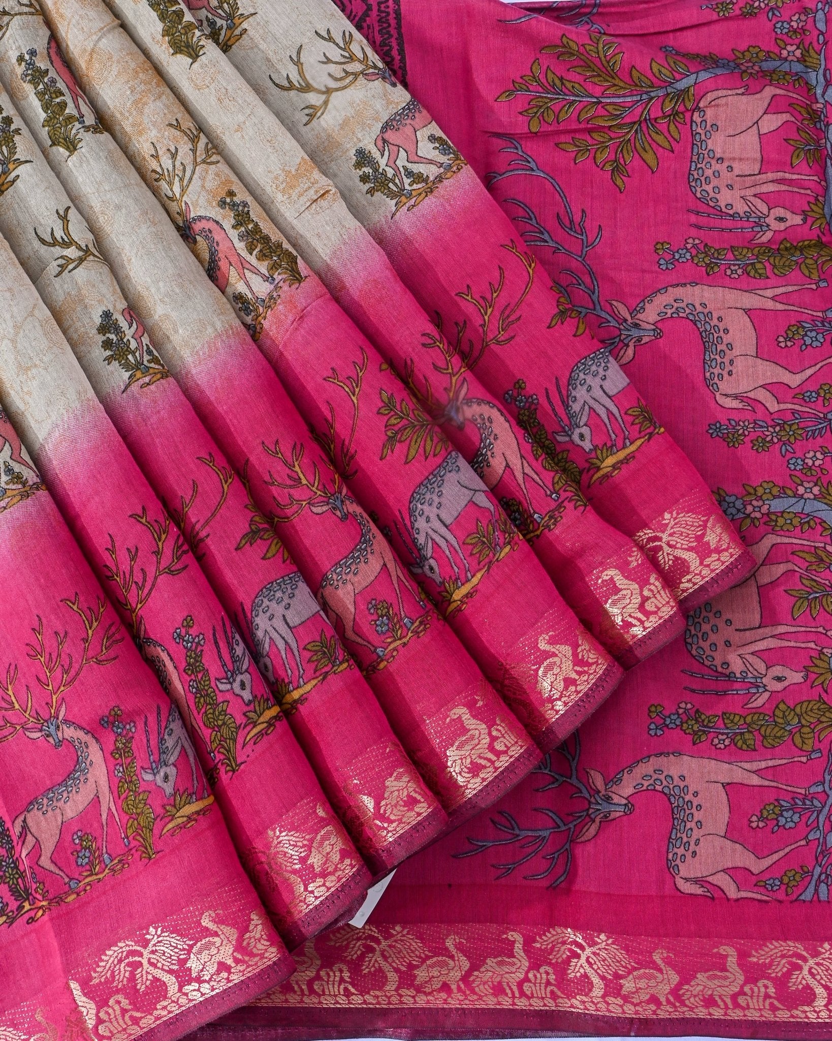 Chanderi Grey Printed Saree - Shop Vastram