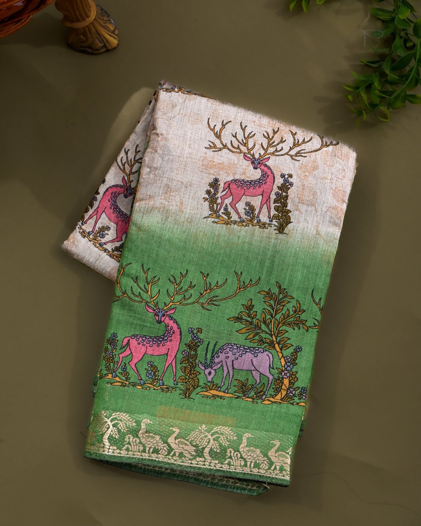 Chanderi Grey Printed Saree - Shop Vastram