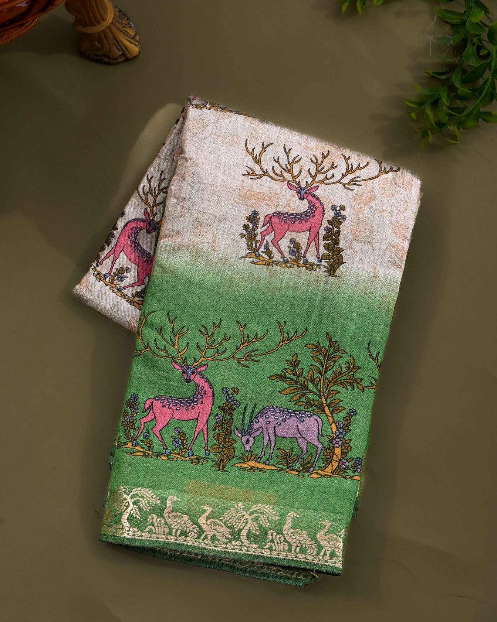 Chanderi Grey Printed Saree - Shop Vastram