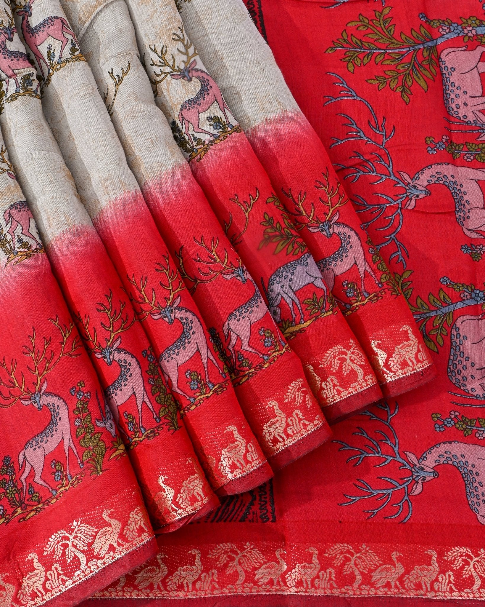 Chanderi Grey Printed Saree - Shop Vastram