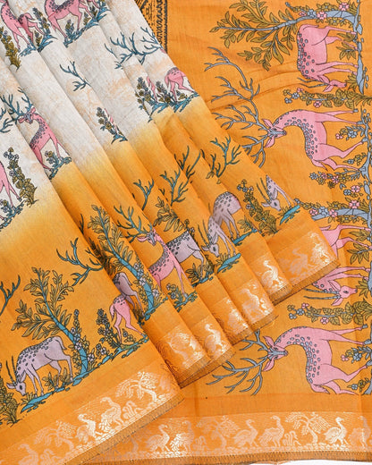 Chanderi Grey Printed Saree - Shop Vastram
