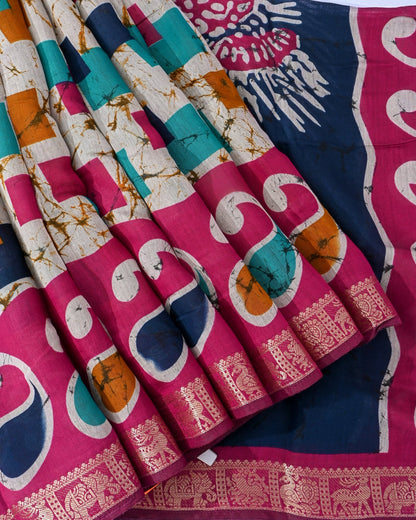 Chanderi Grey Printed Saree - Shop Vastram
