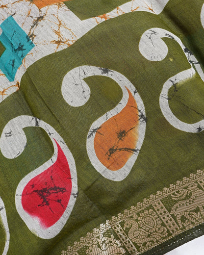 Chanderi Grey Printed Saree - Shop Vastram