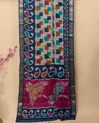 Chanderi Grey Printed Saree - Shop Vastram