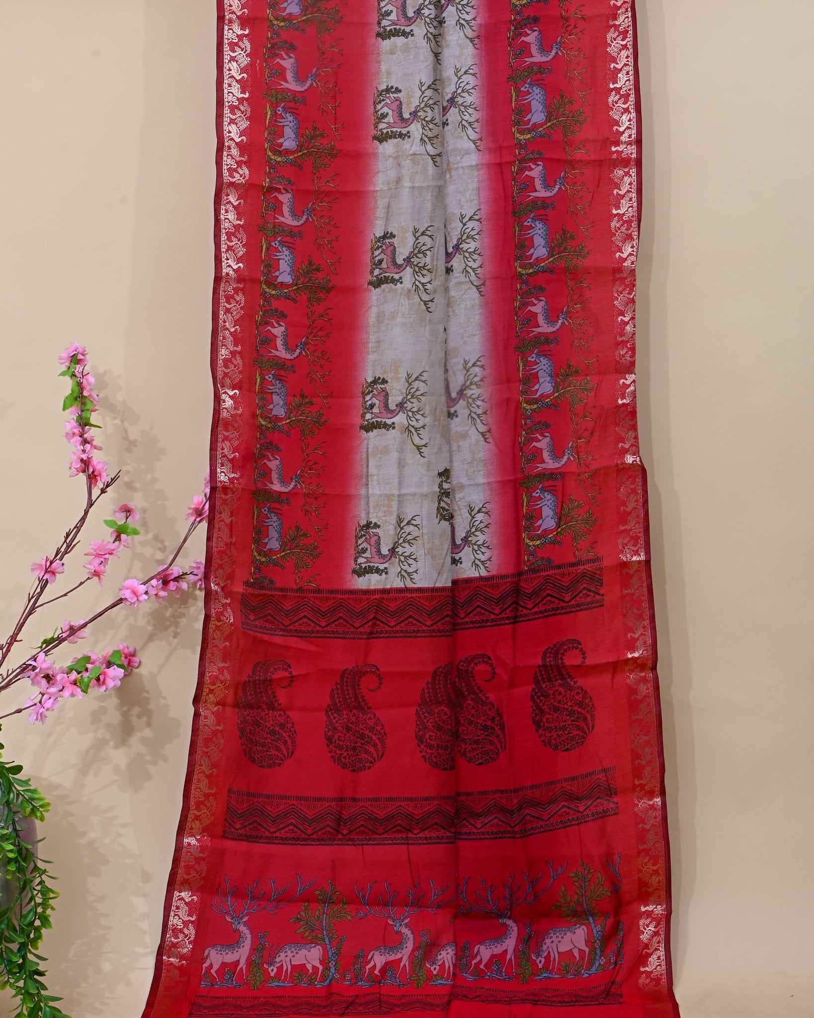 Chanderi Grey Printed Saree - Shop Vastram