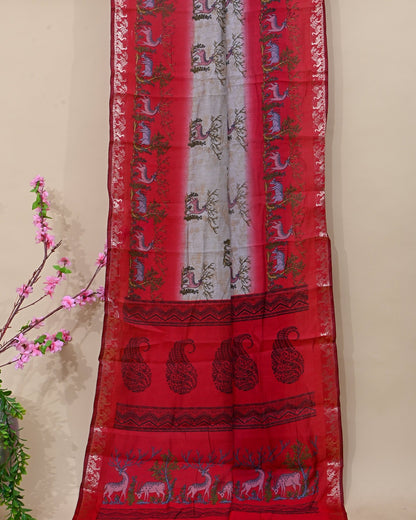 Chanderi Grey Printed Saree - Shop Vastram