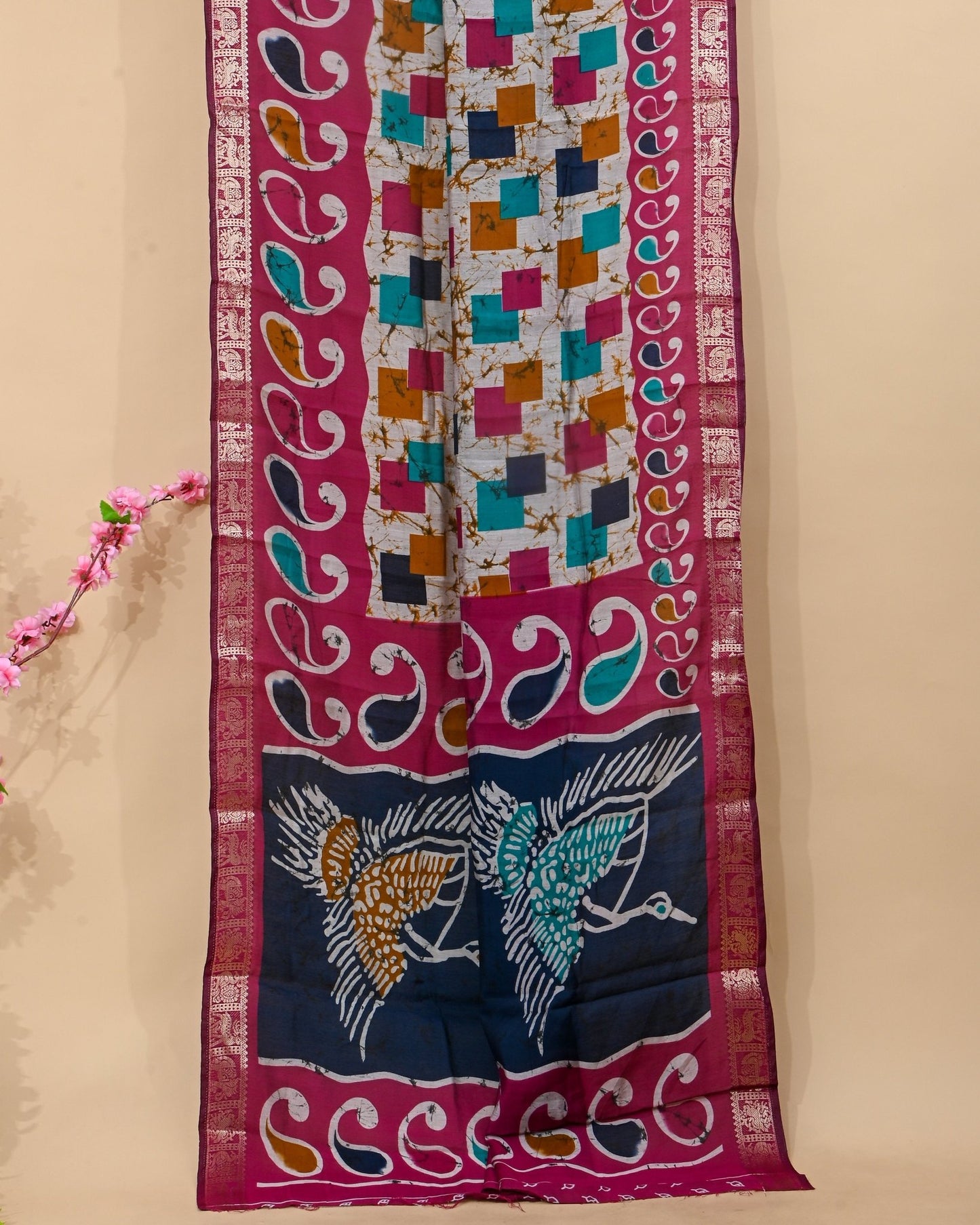 Chanderi Grey Printed Saree - Shop Vastram