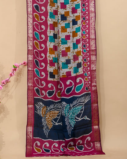 Chanderi Grey Printed Saree - Shop Vastram