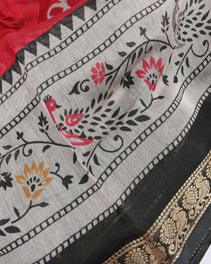 Chanderi Maroon Printed Saree - Shop Vastram