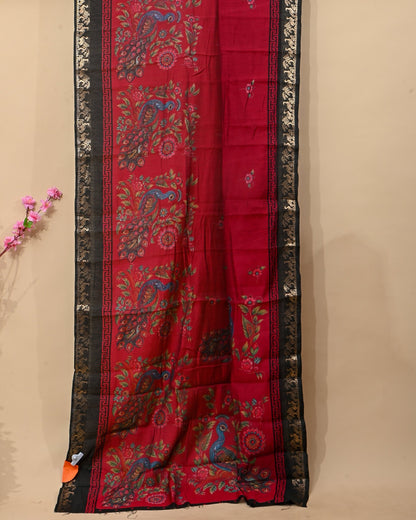 Chanderi Maroon Printed Saree - Shop Vastram