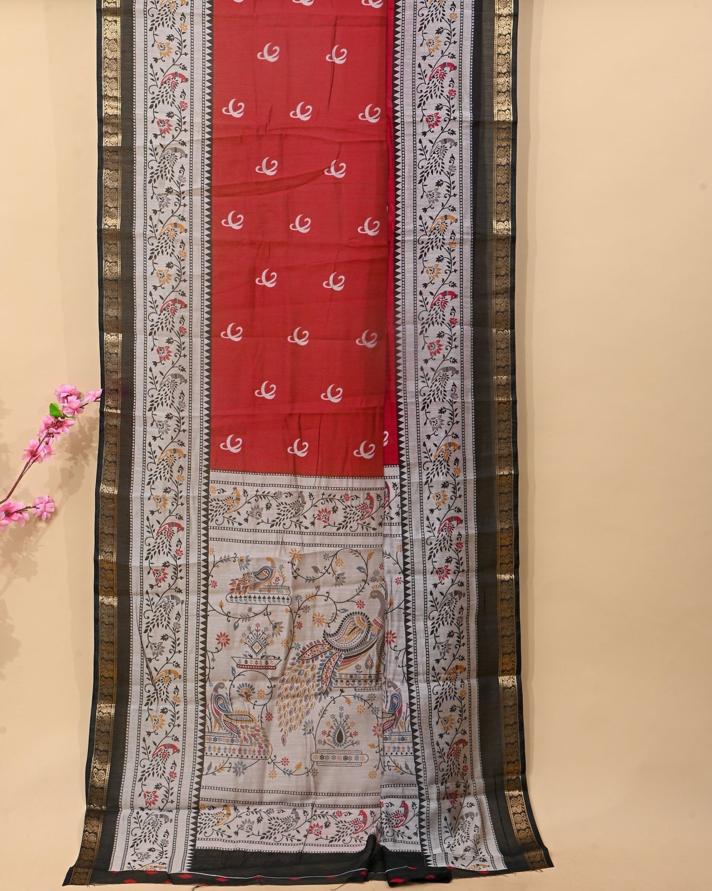 Chanderi Maroon Printed Saree - Shop Vastram