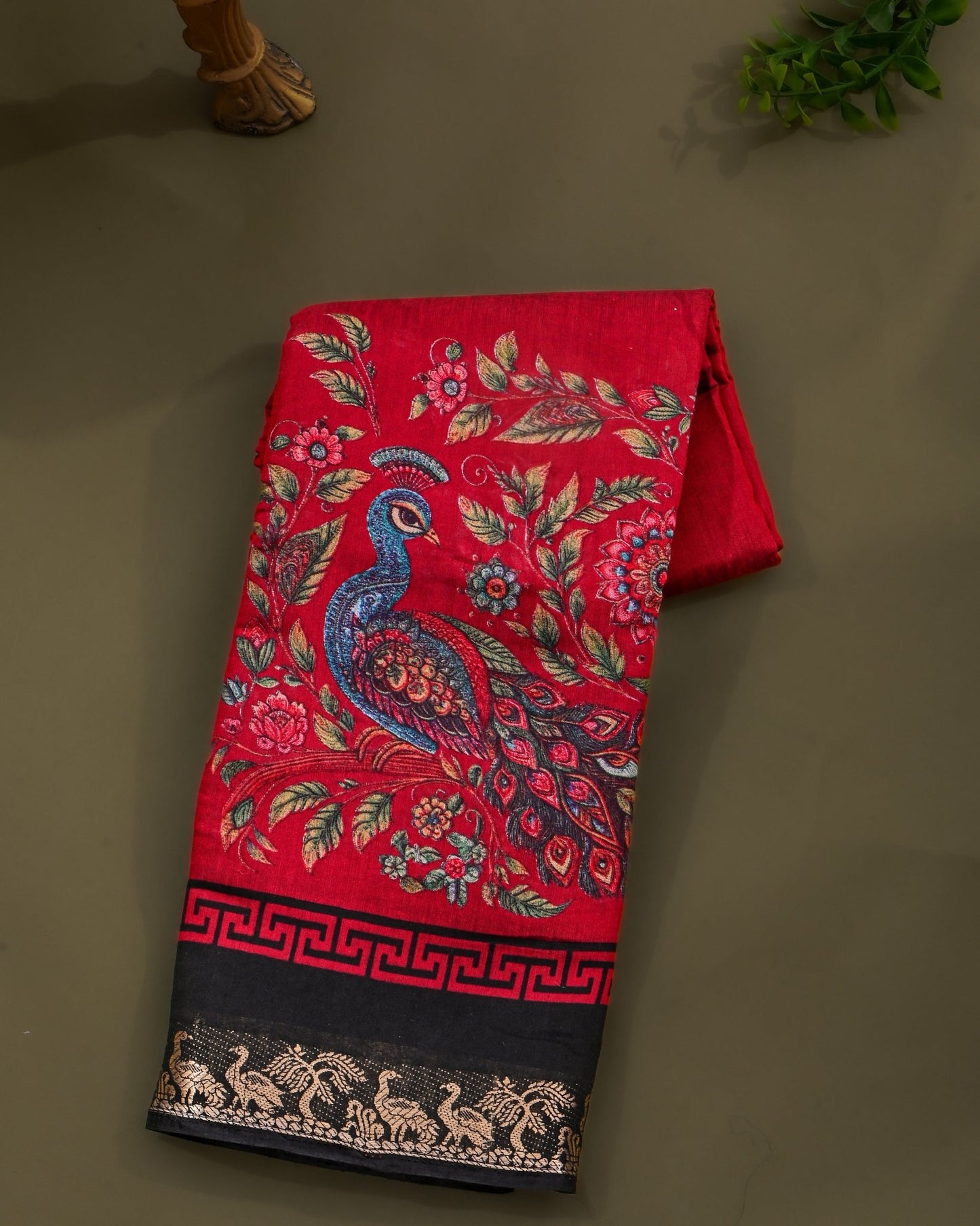 Chanderi Maroon Printed Saree - Shop Vastram