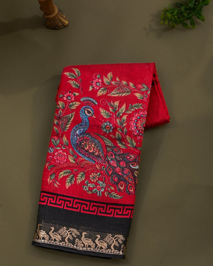 Chanderi Maroon Printed Saree - Shop Vastram