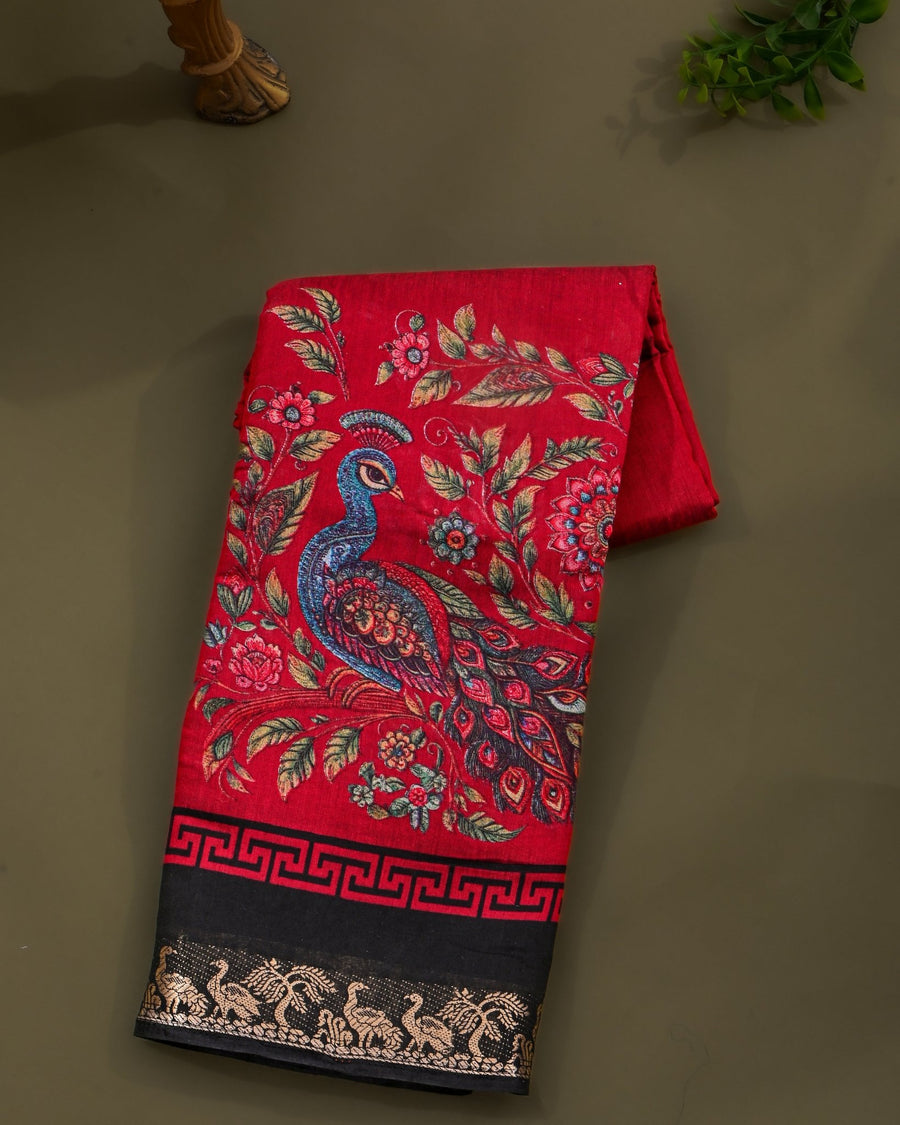 Chanderi Maroon Printed Saree - Shop Vastram