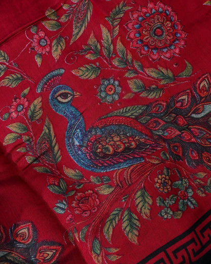 Chanderi Maroon Printed Saree - Shop Vastram